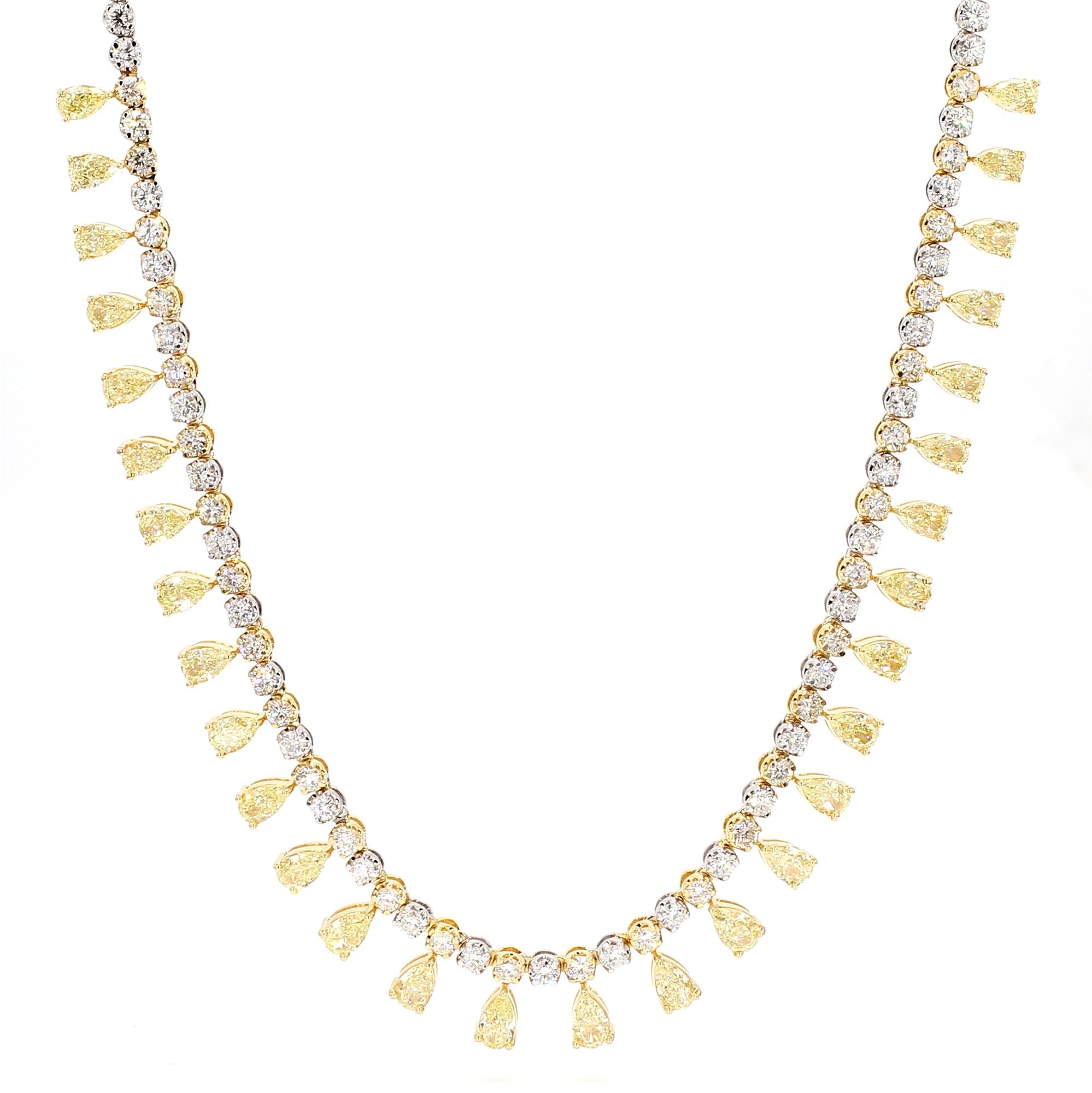 Natural Yellow Pear Diamond 12.05 Carat TW Gold Necklace
