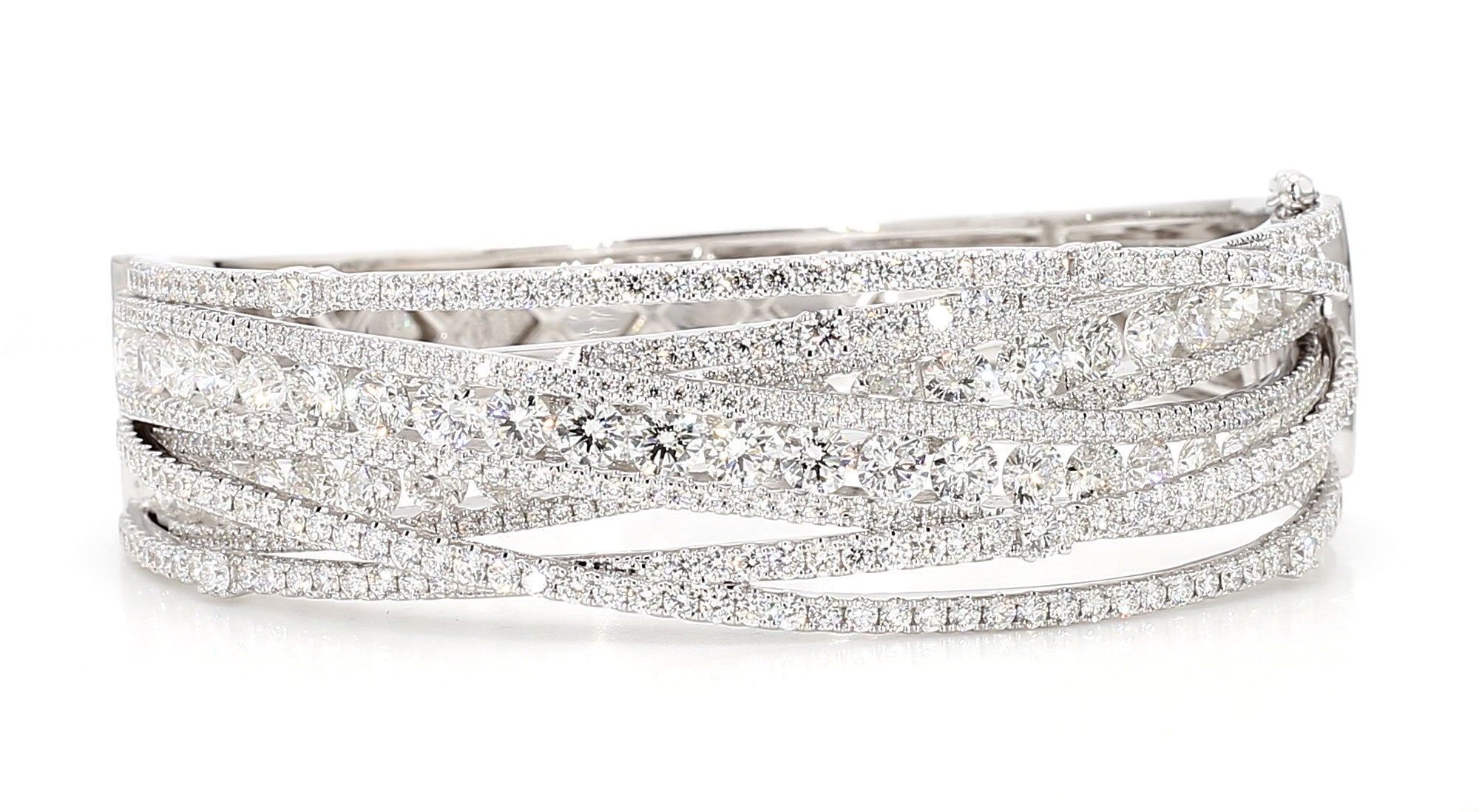 Natural White Round Diamond 13.16 Carat TW Gold Cuff Bracelet