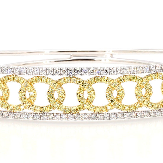 Natural Yellow Round and White Diamond 2.06 Carat TW Gold Cuff Bracelet