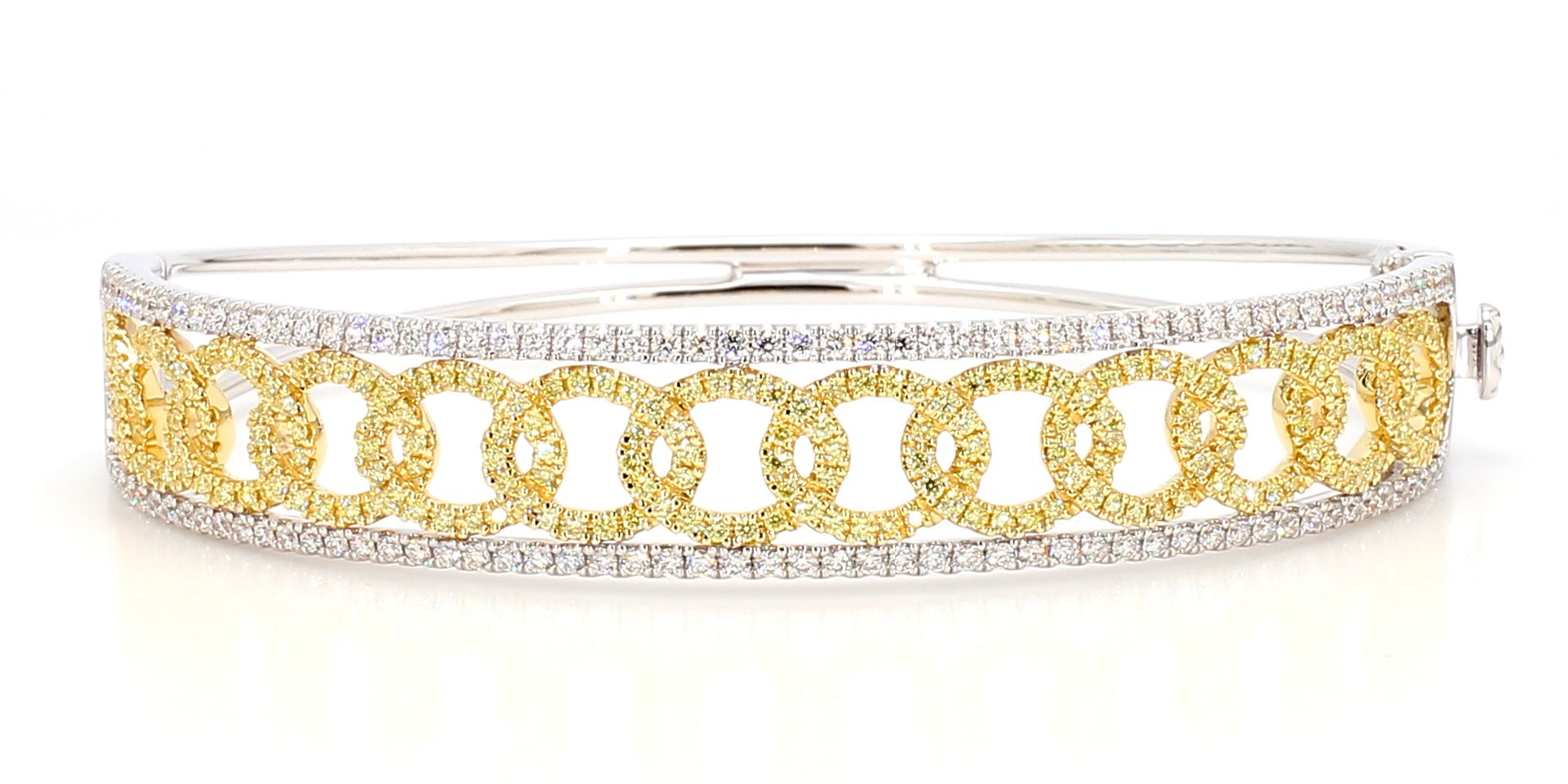 Natural Yellow Round and White Diamond 2.06 Carat TW Gold Cuff Bracelet