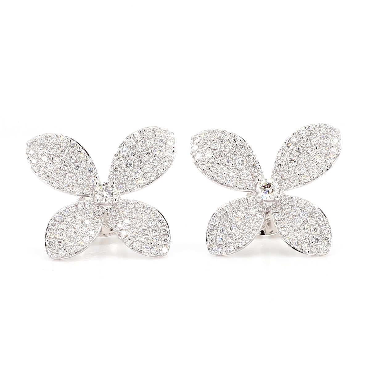 Natural White Round Diamond 0.98 Carat TW Gold Earrings
