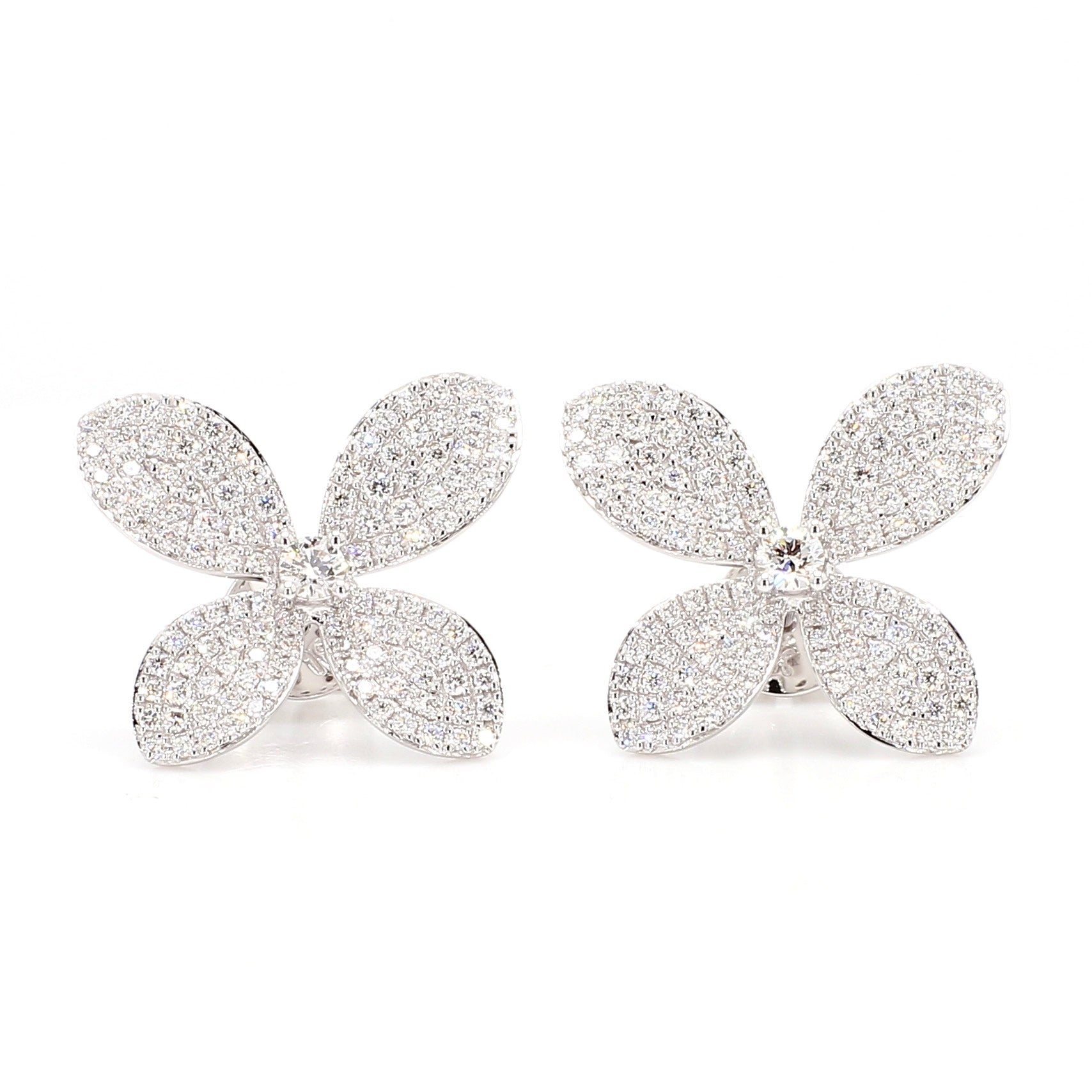Natural White Round Diamond 0.98 Carat TW Gold Earrings