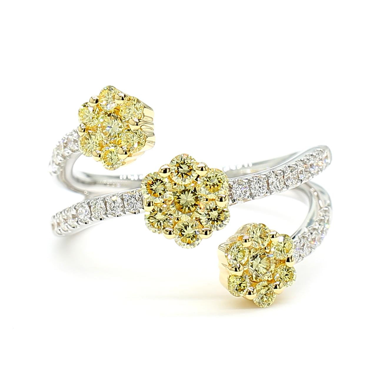 Natural Yellow Round Diamond 0.93 Carat TW Gold Cocktail Ring