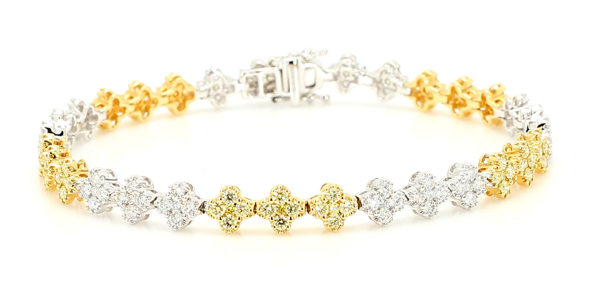 Natural Yellow Round Diamond 3.05 Carat TW Gold Tennis Bracelet