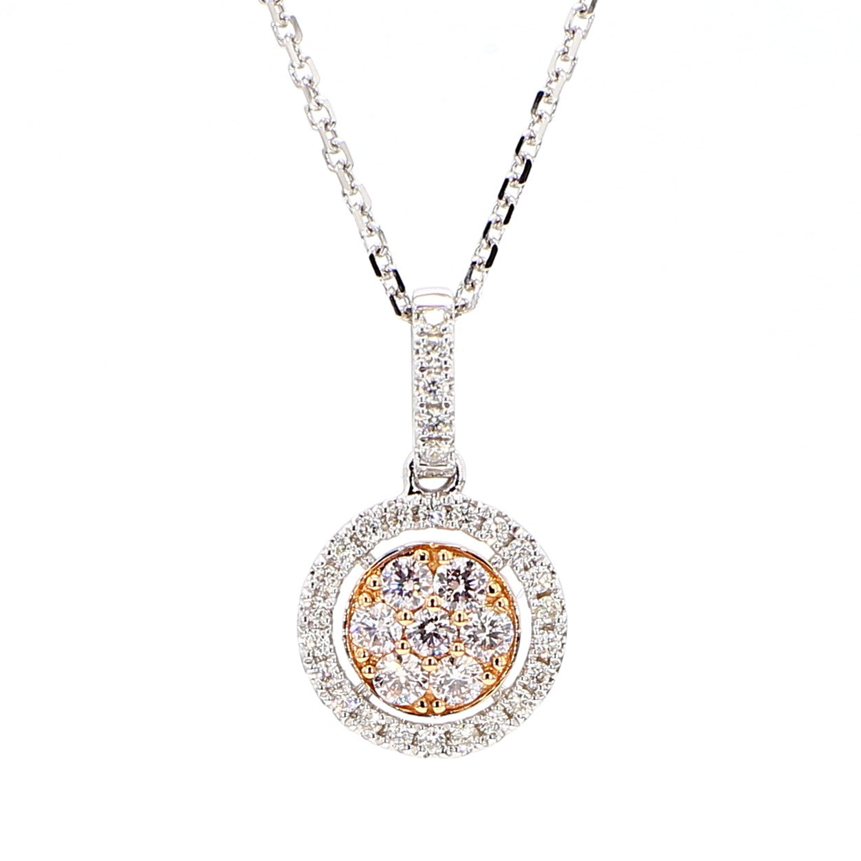 Natural Pink Round Diamond 0.47 Carat TW Rose Gold Drop Pendant