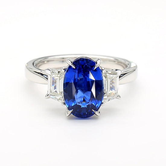 GIA Certified Natural Blue Oval Sapphire and Diamond 3.62 Carat TW Gold Ring