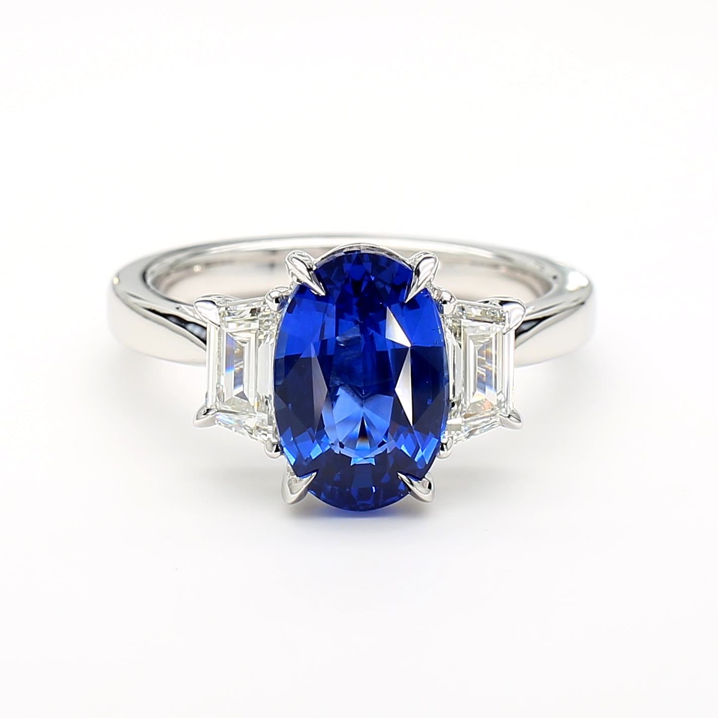 GIA Certified Natural Blue Oval Sapphire and Diamond 3.62 Carat TW Gold Ring
