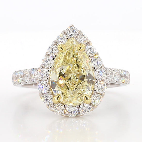 GIA Certified Natural Yellow Pear Diamond 3.41 Carat TW Gold Cocktail Ring