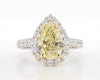 GIA Certified Natural Yellow Pear Diamond 3.41 Carat TW Gold Cocktail Ring