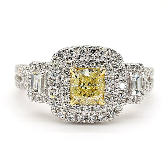 Natural Yellow Cushion Diamond 1.28 Carat TW Gold Cocktail Ring