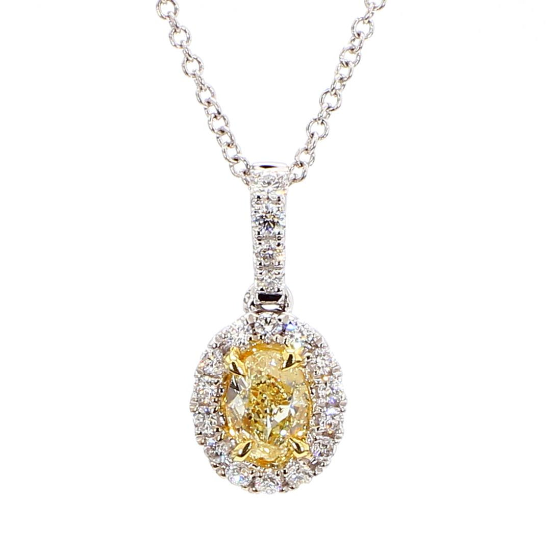 Natural Yellow Oval Diamond 0.49 Carat TW Gold Drop Pendant