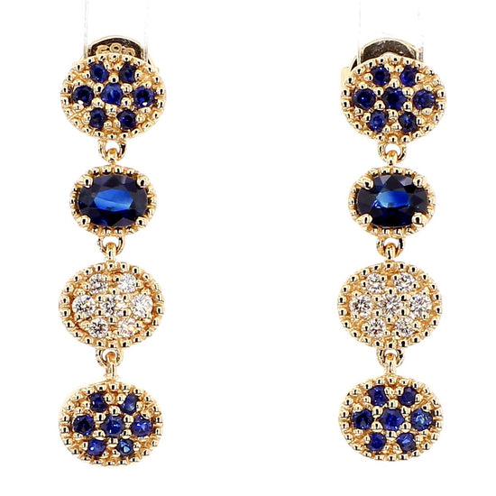 Natural Blue Oval Sapphire and White Diamond 0.87 Carat TW Gold Drop Earrings