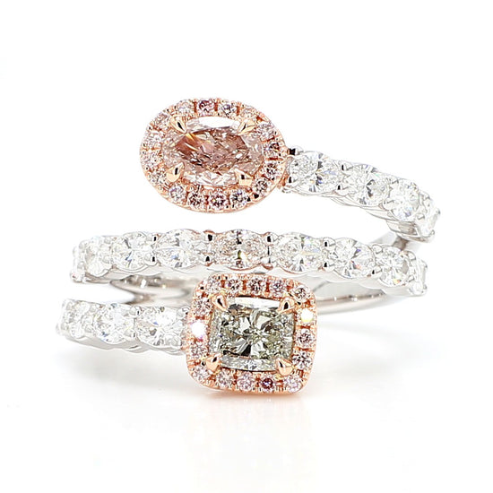 GIA Certified Faint Green Cushion Diamond 2.58 Carat TW Gold Cocktail Ring