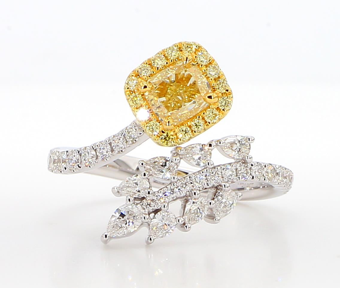 GIA Certified Natural Yellow Cushion Diamond 1.69 Carat TW Gold Cocktail Ring