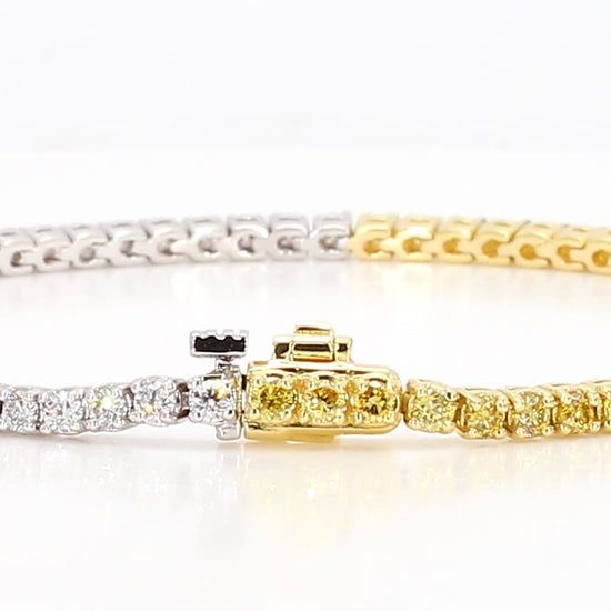 Natural Yellow Round and White Diamond 2.03 Carat TW Gold Tennis Bracelet
