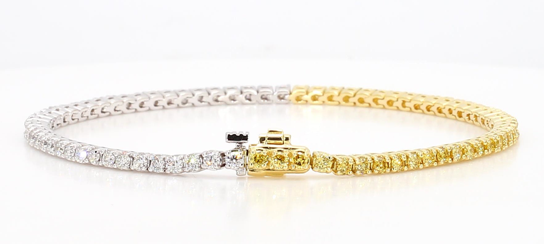 Natural Yellow Round and White Diamond 2.03 Carat TW Gold Tennis Bracelet