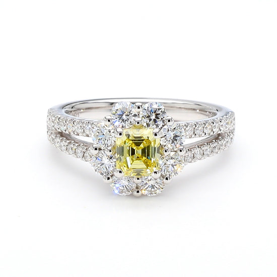 GIA Certified Intense Yellow Emerald Diamond 1.36 Carat TW Plat Cocktail Ring