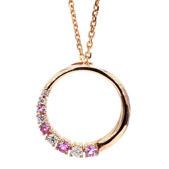 Natural Pink Round Sapphire and White Diamond .36 Carat TW Rose Gold Pendant