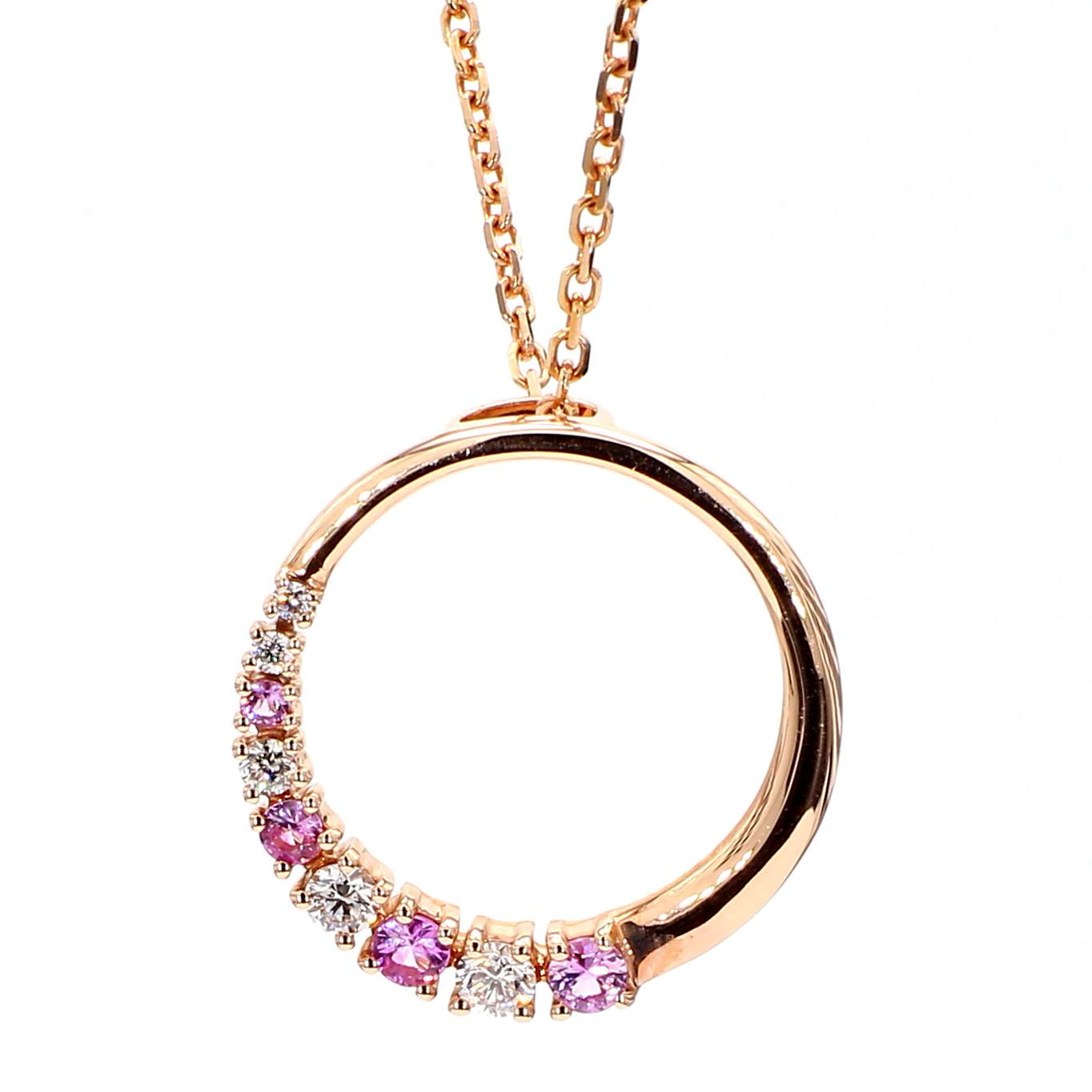 Natural Pink Round Sapphire and White Diamond .36 Carat TW Rose Gold Pendant