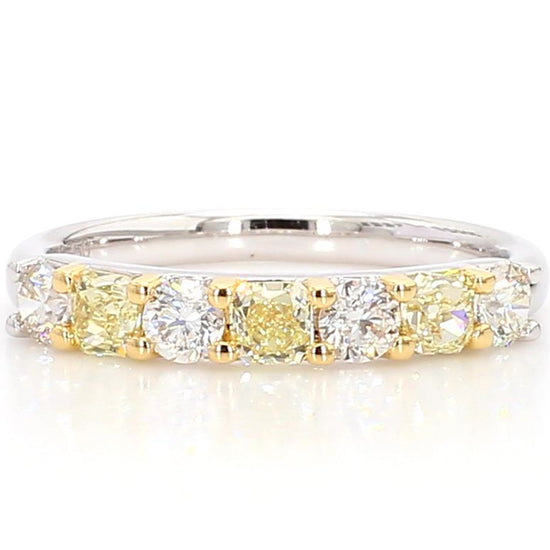 Natural Yellow Radiant and White Diamond .93 Carat TW Gold Wedding Band