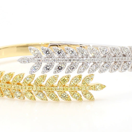 Natural Yellow Round Diamond 3.29 Carat TW Gold Cuff Bracelet