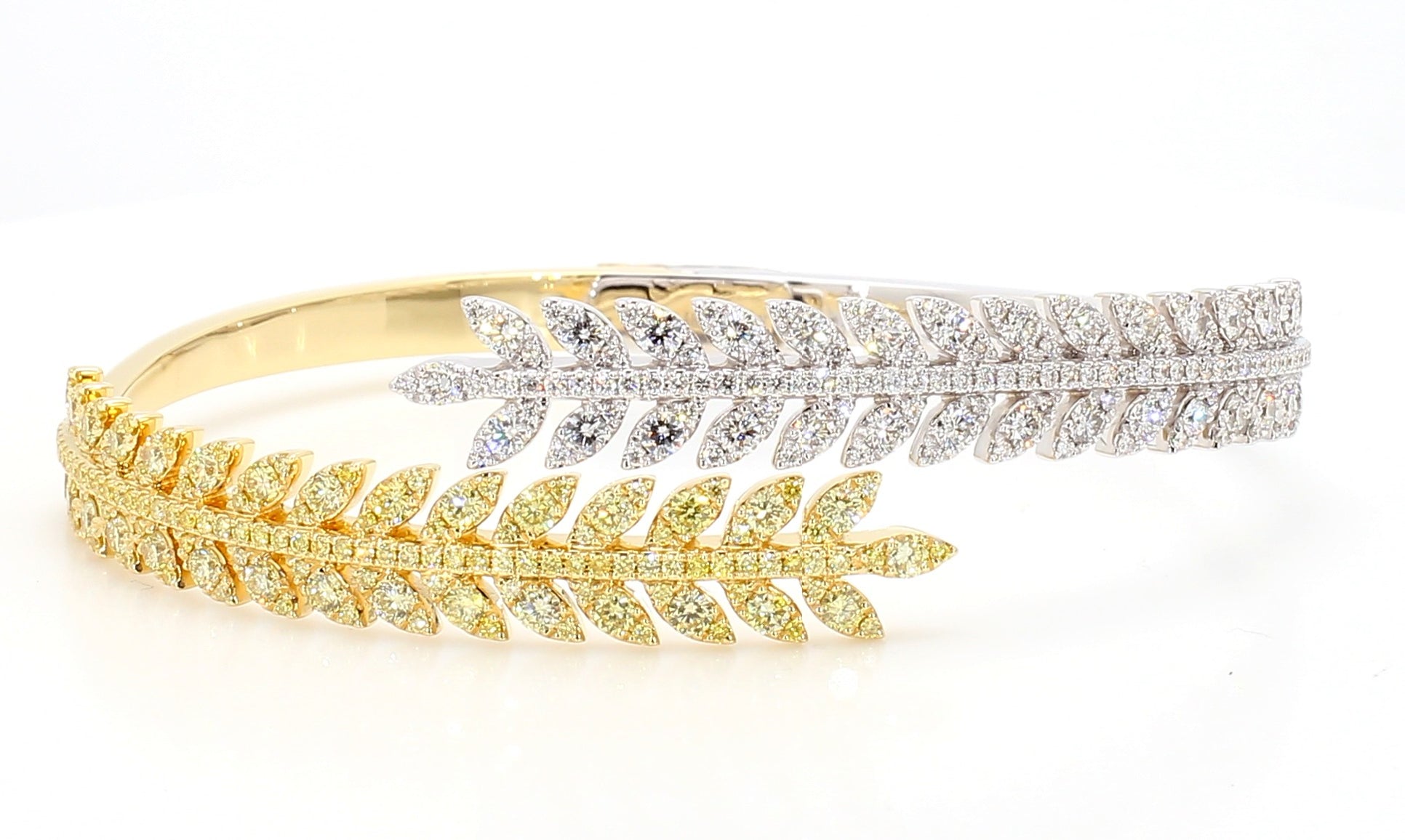 Natural Yellow Round Diamond 3.29 Carat TW Gold Cuff Bracelet
