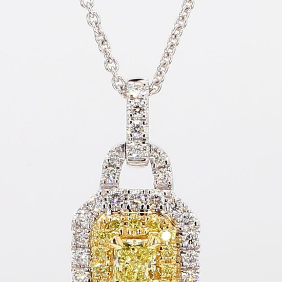 Natural Yellow Radiant and White Diamond .58 Carat TW Gold Drop Pendant