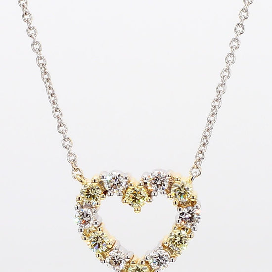 Natural Yellow Round Diamond .45 Carat TW Gold Heart Necklace