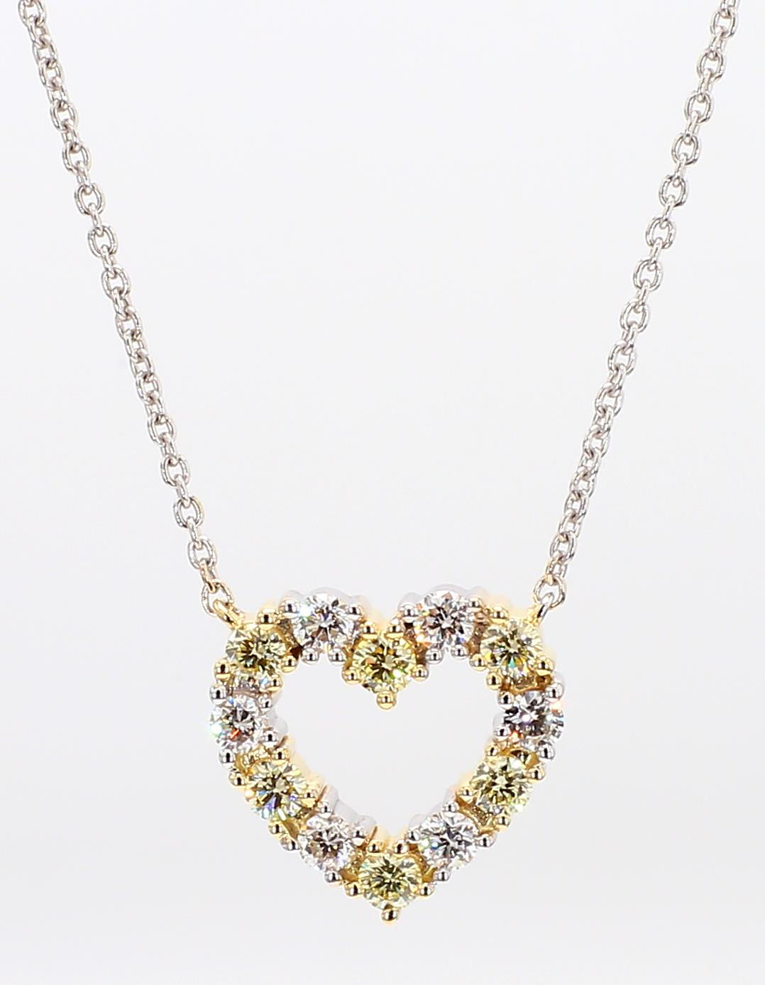 Natural Yellow Round Diamond .45 Carat TW Gold Heart Necklace