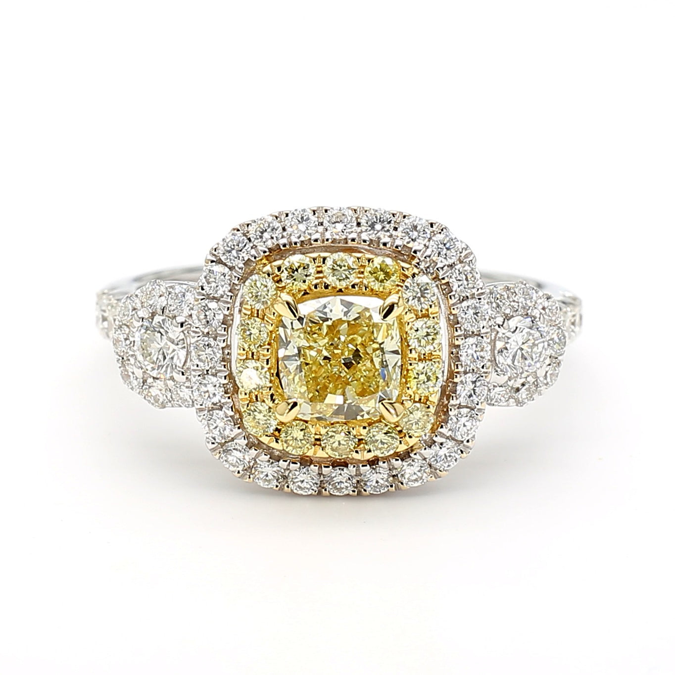GIA Certified Fancy Light Yellow Cushion Diamond 1.48 Carat TW Gold Ring