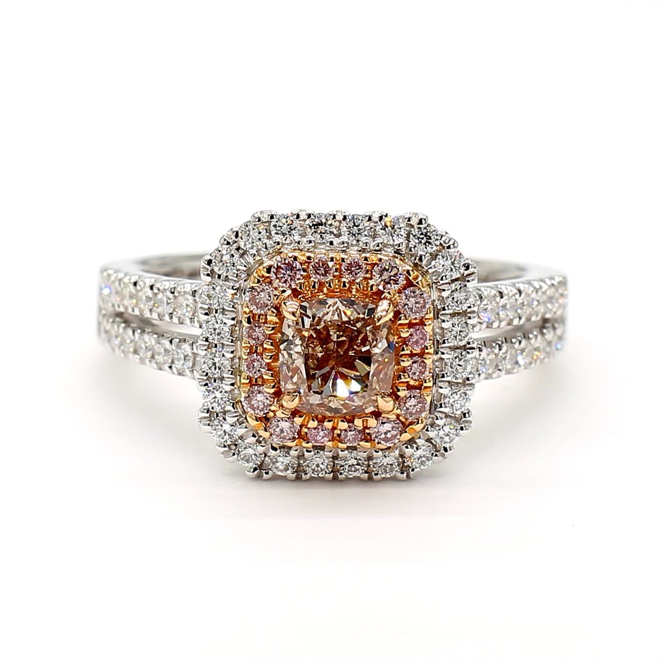 GIA Certified Fancy Pinkish Brown Cushion Diamond 0.72 Carat TW Gold Ring
