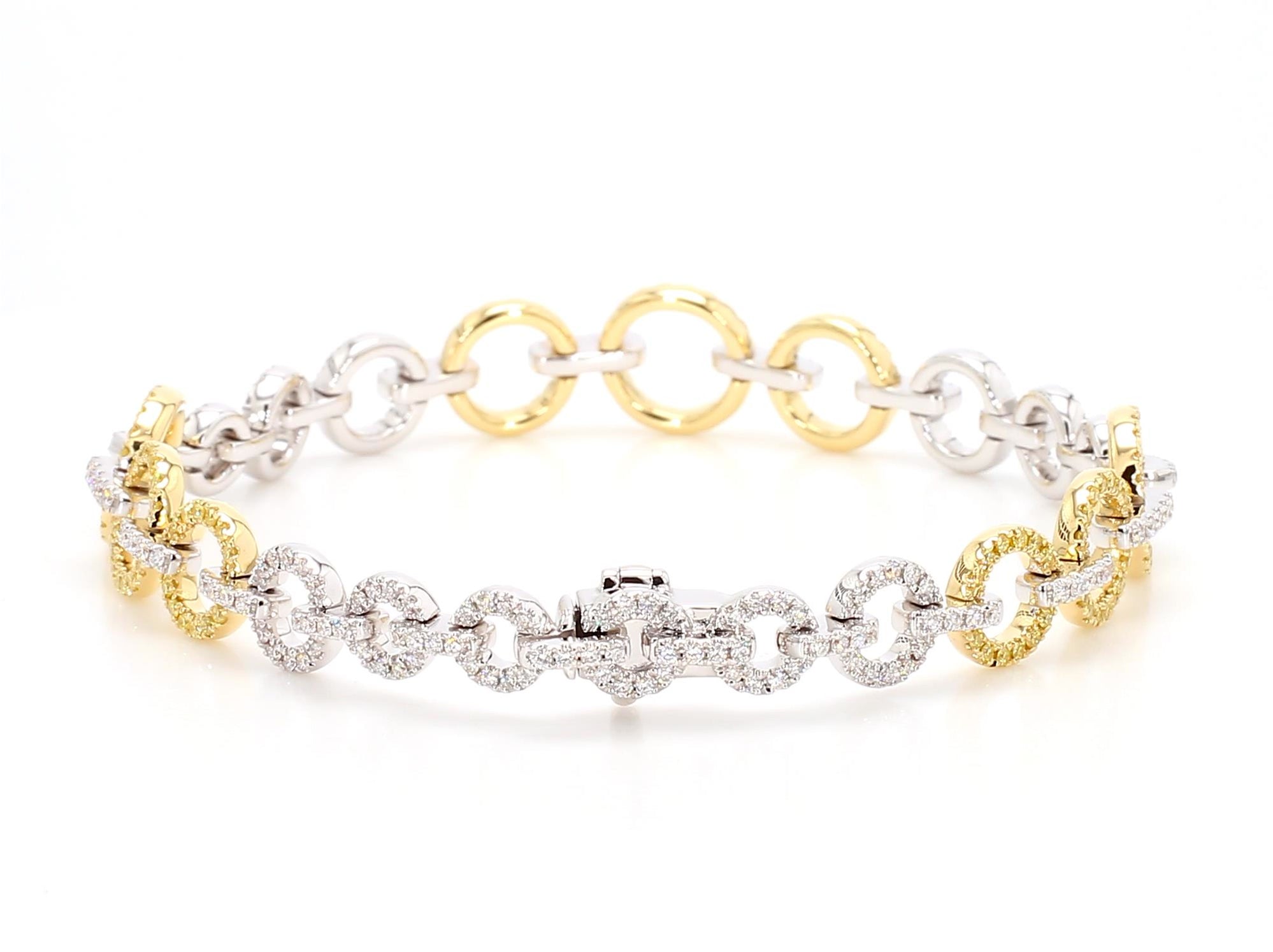 Natural Yellow Round and White Diamond 1.65 Carat TW Gold Tennis Bracelet