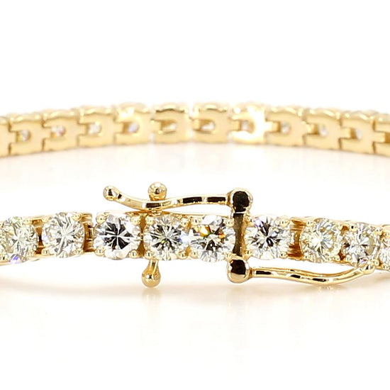 Natural White Round Diamond 7.79 Carat TW Yellow Gold Tennis Bracelet