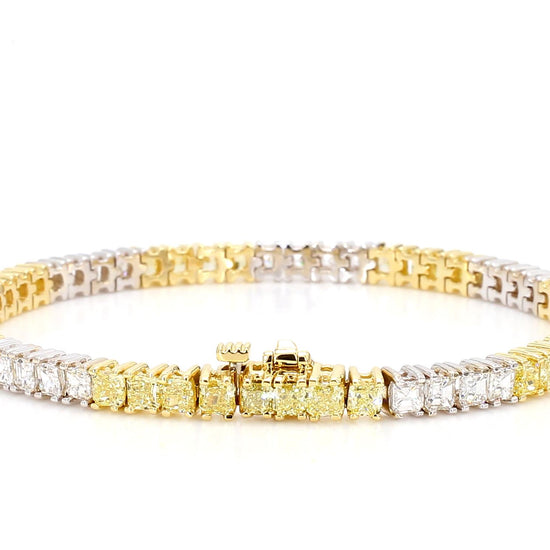 Natural Yellow Radiant Diamond 7.90 Carat TW Gold Tennis Bracelet