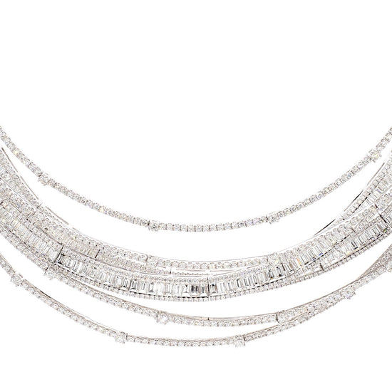 Natural White Baguette Diamond 36.32 Carat TW White Gold Drop Necklace