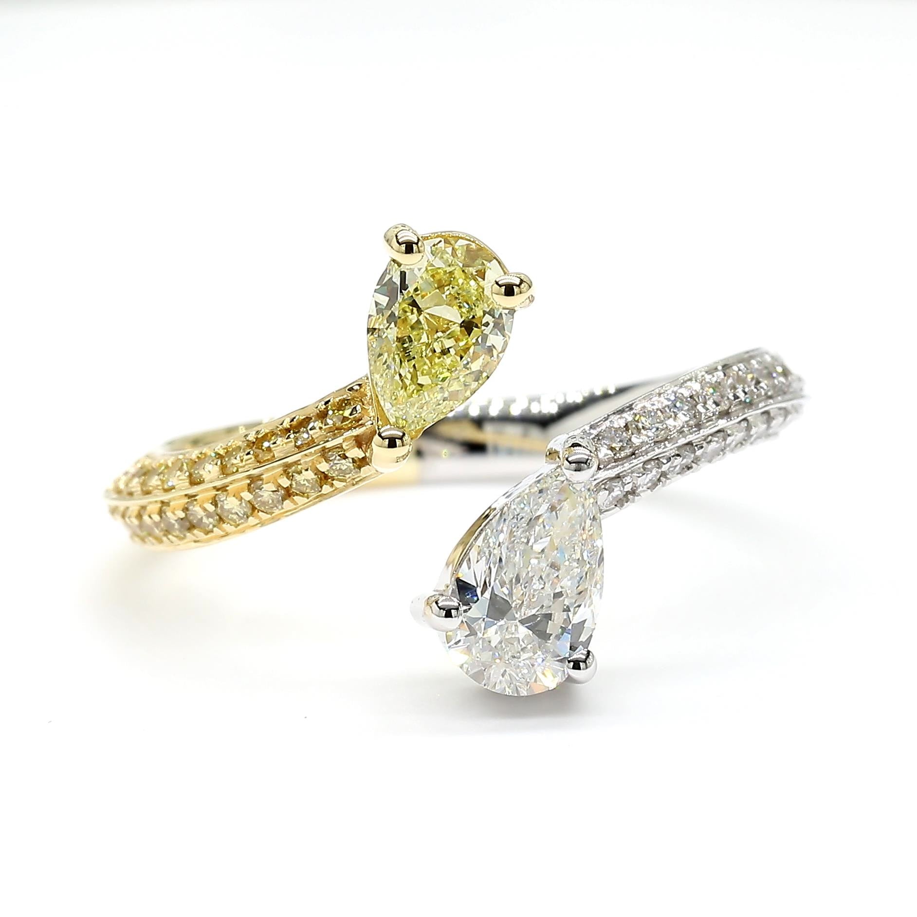 GIA Certified Fancy Light Yellow Pear Diamond 1.24 Carat TW Yellow Gold Ring
