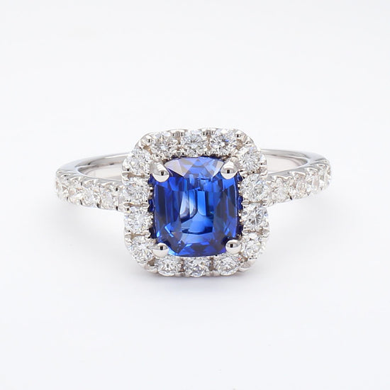 Natural Blue Cushion Sapphire and White Diamond 2.36 Carat TW Gold Cocktail Ring