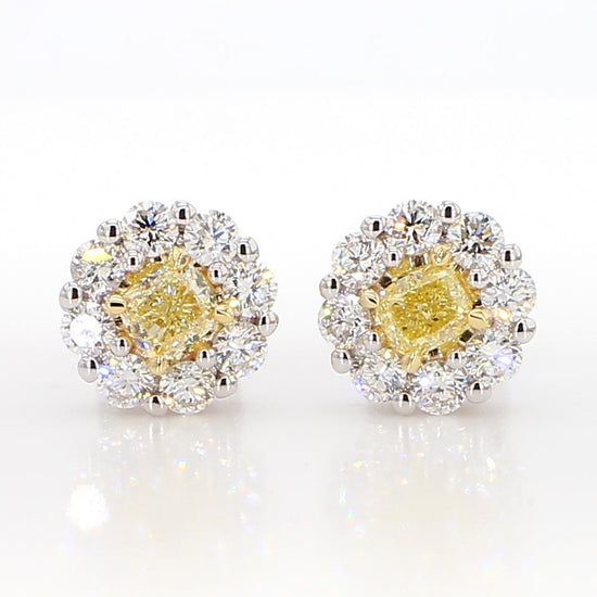 Natural Yellow Cushion Diamond 1.42 Carat TW Gold Stud Earrings