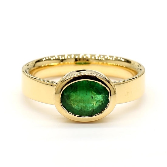 Natural Oval Emerald 1.01 Carat TW Yellow Gold Cocktail Ring