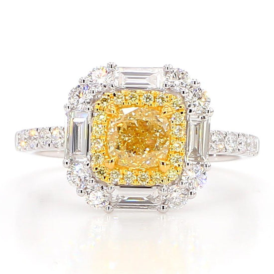 GIA Certified Natural Yellow Cushion Diamond 1.84 Carat TW Gold Cocktail Ring