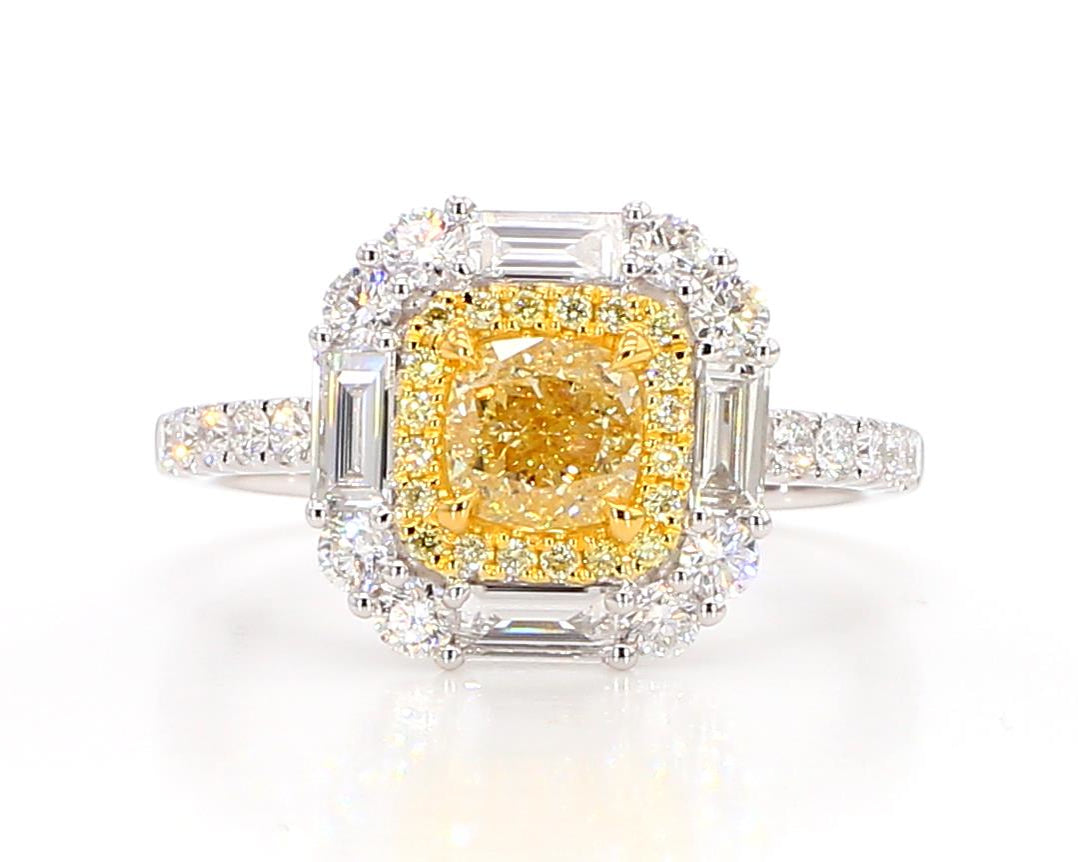 GIA Certified Natural Yellow Cushion Diamond 1.84 Carat TW Gold Cocktail Ring