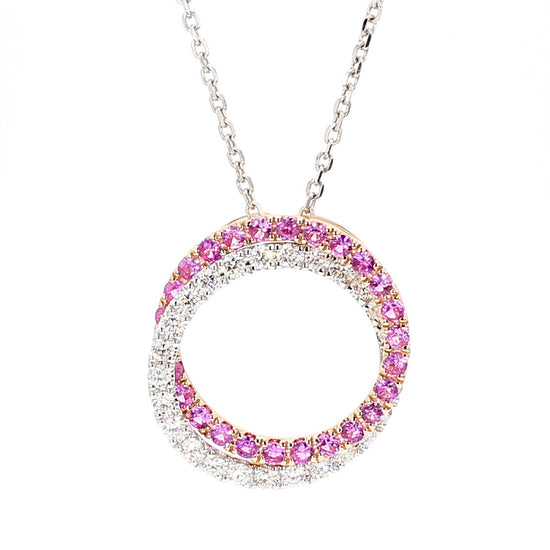 Natural Pink Round Sapphire and Diamond 1.05 Carat TW Gold Pendant