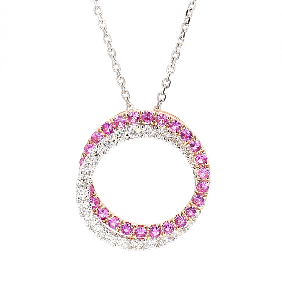 Natural Pink Round Sapphire and Diamond 1.05 Carat TW Gold Pendant