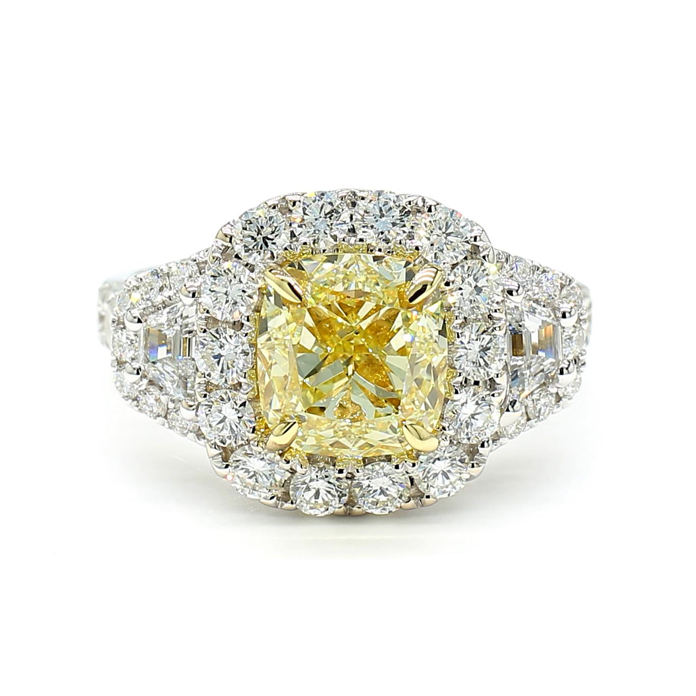 GIA Certified Natural Yellow Cushion Diamond 4.67 Carat TW Gold Cocktail Ring