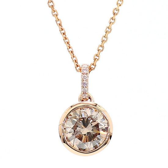 GIA Certified Fancy Pinkish Brown Round Diamond 1.62 Carat TW Gold Drop Pendant
