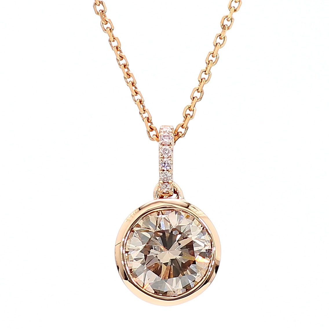 GIA Certified Fancy Pinkish Brown Round Diamond 1.62 Carat TW Gold Drop Pendant