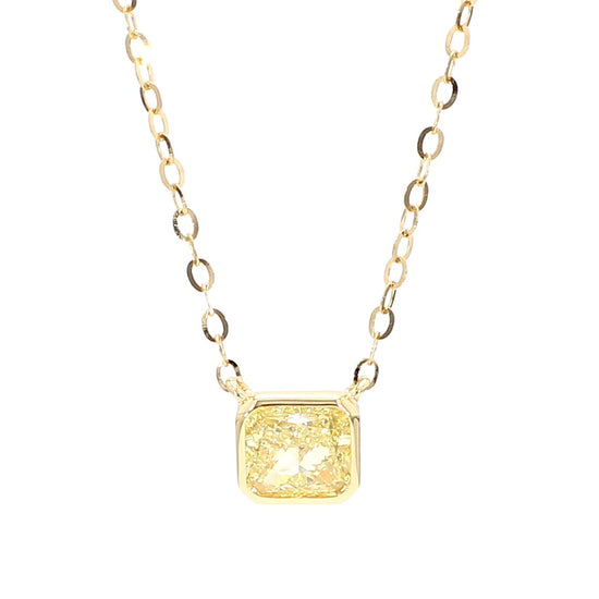 GIA Natural Fancy Light Yellow Radiant Diamond 0.71 Carat TW Gold Necklace