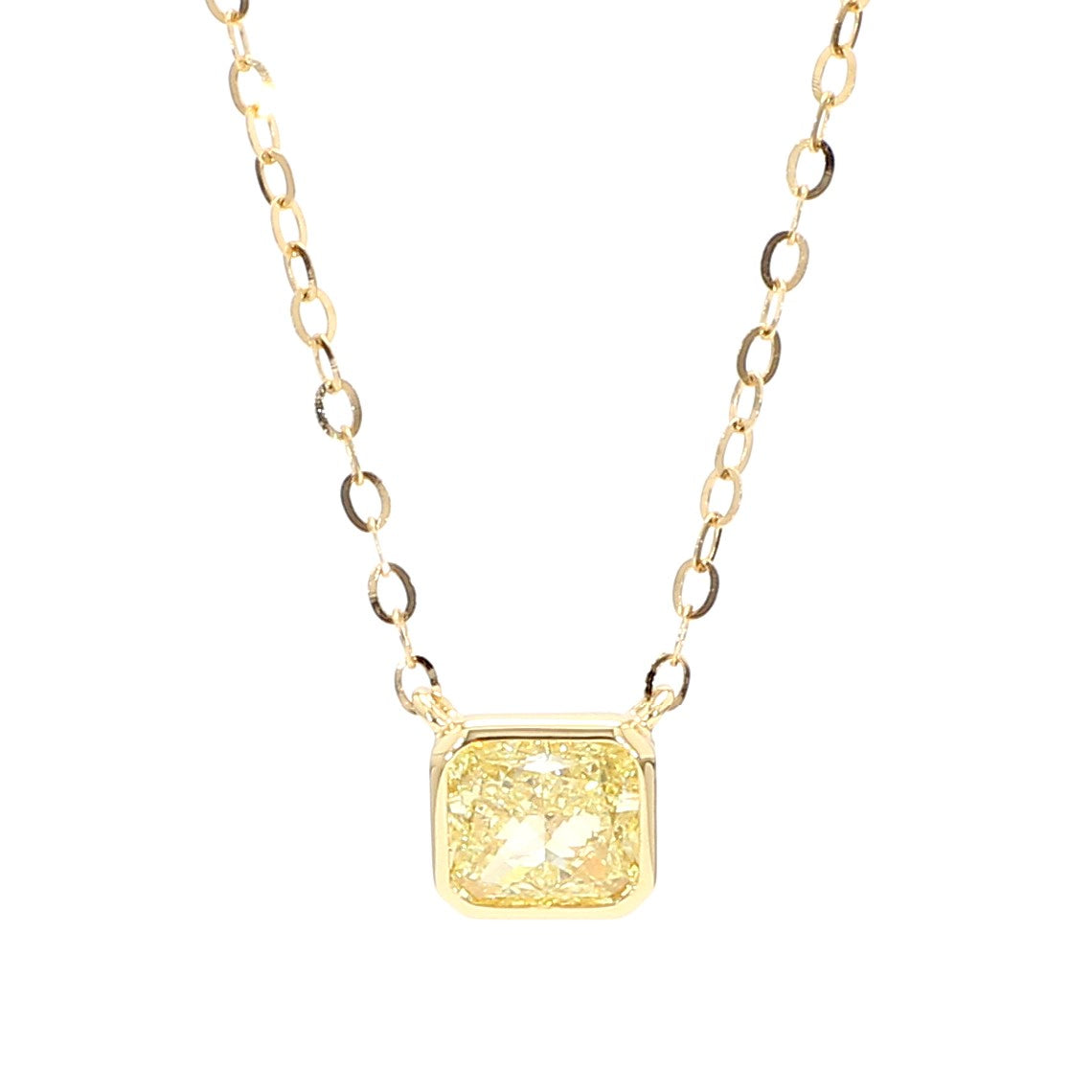GIA Natural Fancy Light Yellow Radiant Diamond 0.71 Carat TW Gold Necklace