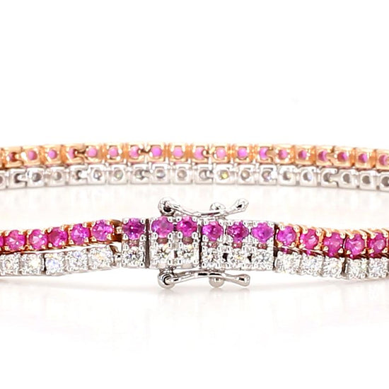 Natural Pink Round Sapphire and White Diamond 3.50 Carat TW Gold Tennis Bracelet