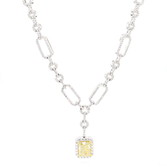 GIA Certified Natural Yellow Radiant Diamond 7.91 Carat TW Gold Drop Necklace
